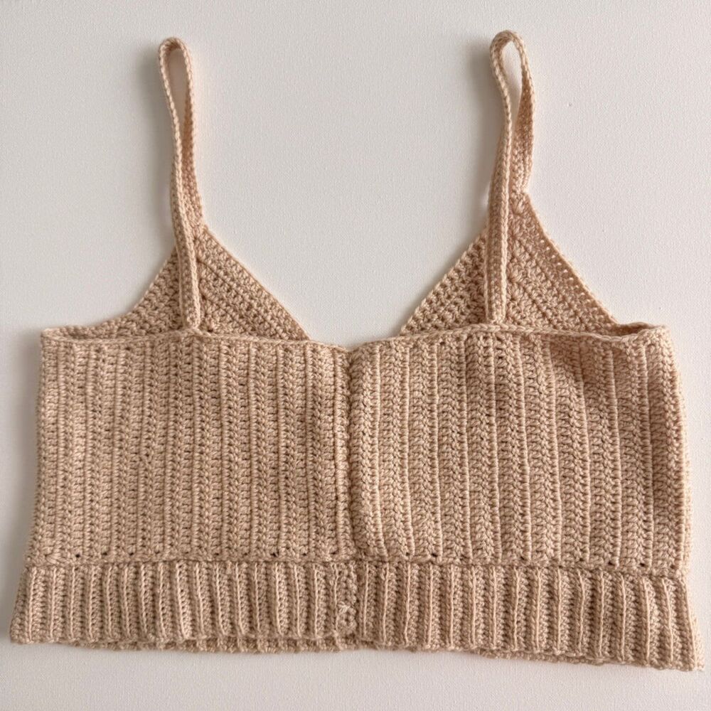 Handmade Crochet Crop Top Bralette– Neutral Sand Ribbed Knit (Size L) - Picture 2 of 5